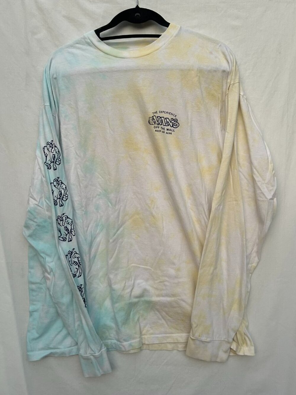 VANS Off the Wall Blue Yellow Tie Dye Keep Art Alive Long Sleeve Shirt Sz XL